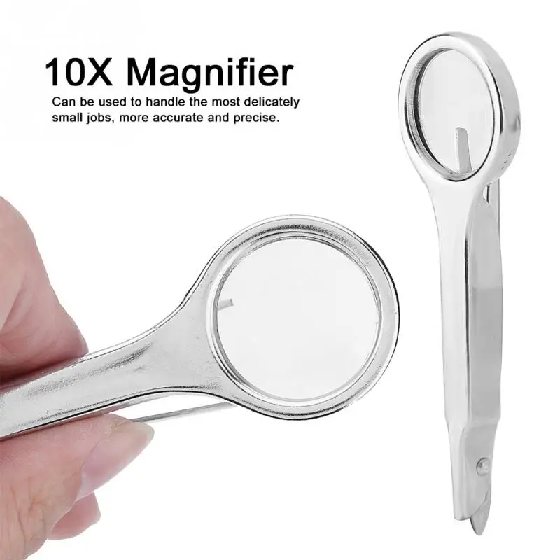 Portable Stainless Steel Multi-functional Tweezer 10X Magnifier Precision CellPhone Repair Tweezers Fine Tips Picking Tools