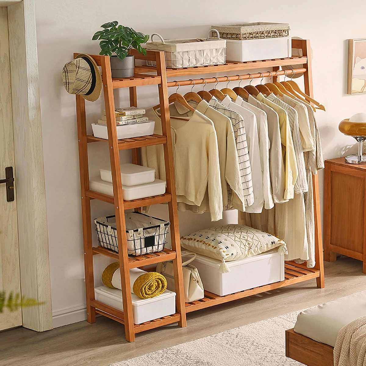 Voltsify Bamboo Bedroom Garment Clothes Rack Brown 110cm &130cm