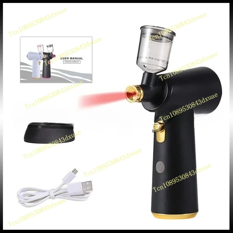 

Wireless Rechargeable Cordless Barber Scalp Care Air Brush Hair Portable Cordless Golden Black Barber Spray Nano Belt Compressor