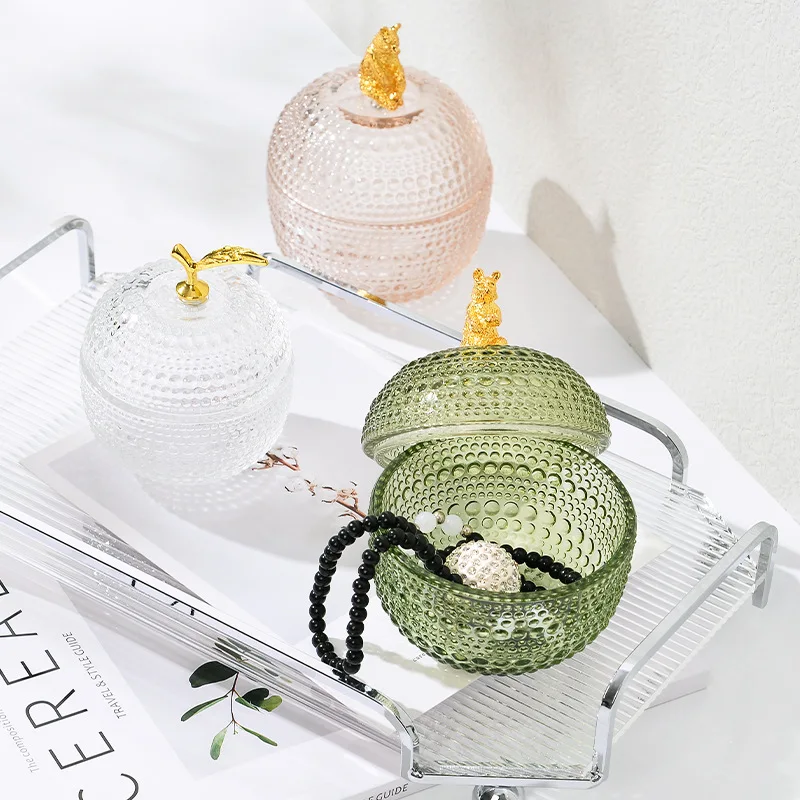 Glass Jewelry Box Ring Necklace Earring Storage Box Transparent Storage Tank With Lid Candy jar