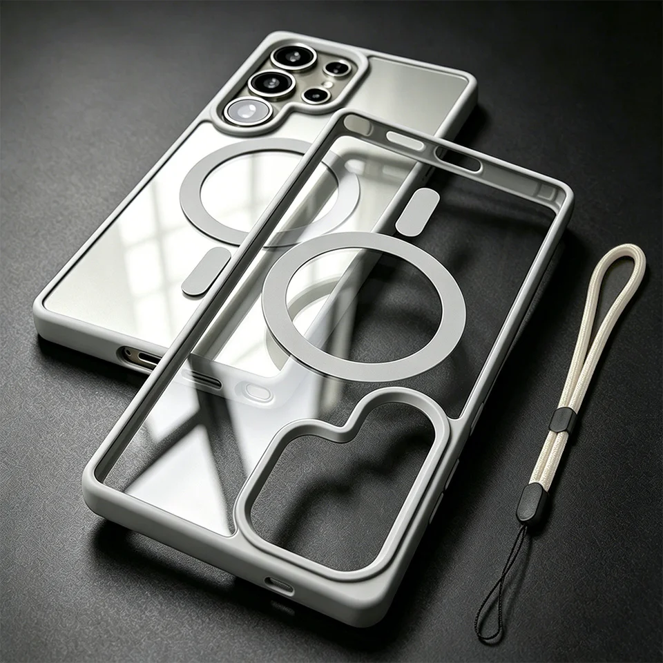 Funda magnética de acrílico transparente para Samsung Galaxy A57 A56 A55 A37 A36 A35 A26 A17 A16 A15 A07 A06 con cuerda para mano 4