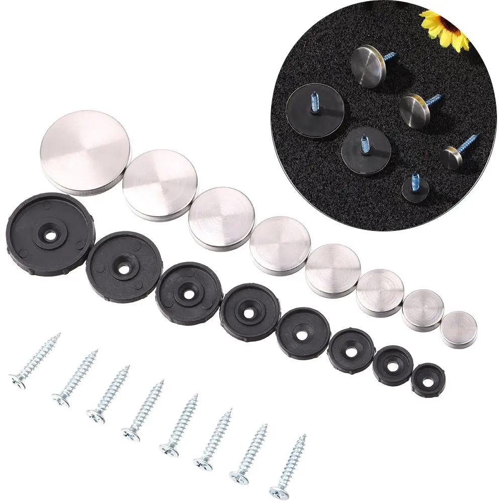 8 Sets Mirror Fasteners Screws Decorative Cap Stainless Steel Decor Screw Covers Mirror Fixing Nails Useful Furniture Hardware