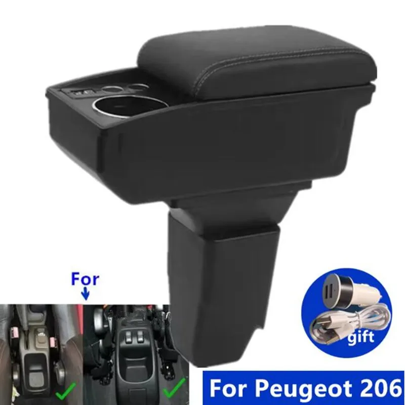 Für Peugeot 206 Armlehnenbox, für Peugeot 206 207 CC Cabrio Auto-Armlehnen-Aufbewahrungsbox mit Getränkehalter, spezielles Nachrüst-Autozubehör