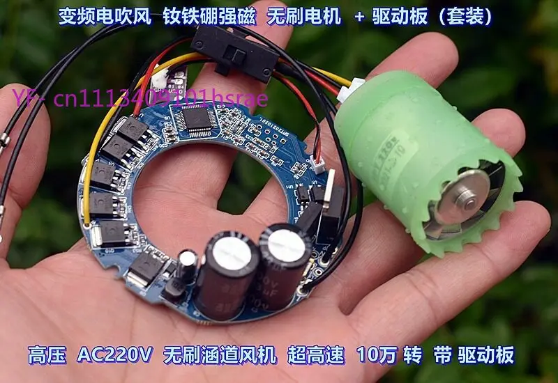 Brushless Inverter Hair Dryer, 100000RPM High Speed NdFeB Strong Magnet Brushless Ducted Fan with Driver Board