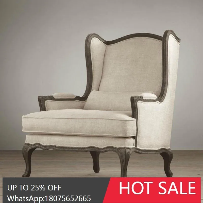 

MJY American Style Living Room Sofa Chair Vintage Distressed Solid Wood Fabric Small Apartment Chair