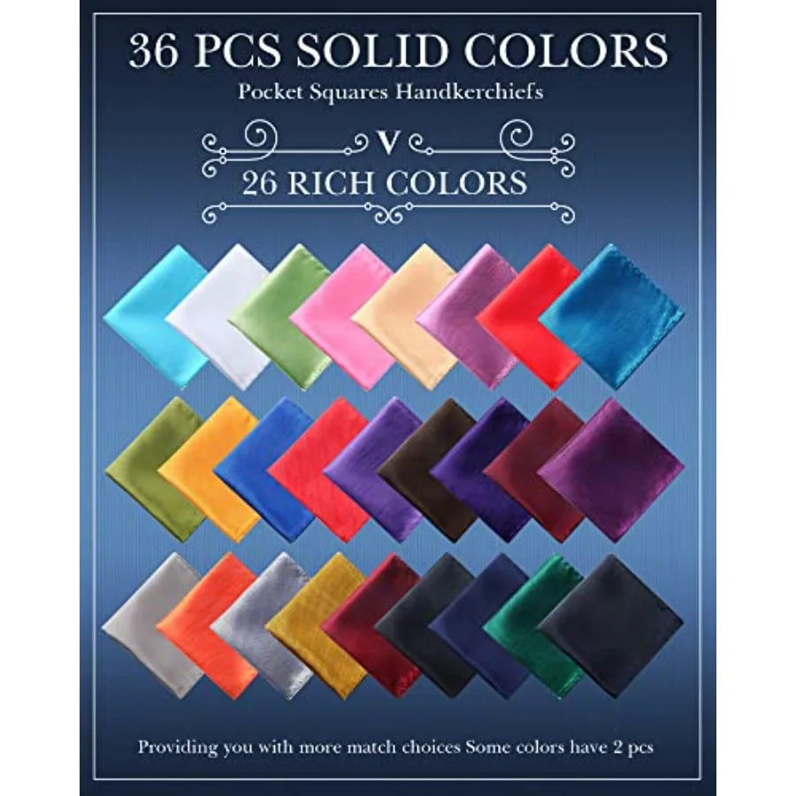 72 pezzi di fazzoletti da taschino da uomo con colori assortiti Set di fazzoletti di seta 9,06 x 9,06 pollici Accessori moda eleganti per matrimoni
