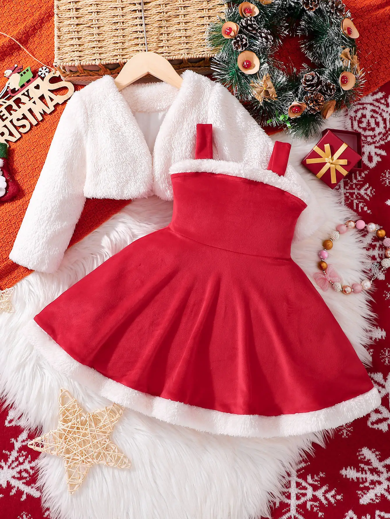 Christmas Clothes Kids Santa Claus Cosplay Costume Girls Long Sleeve Clothes Toddler Girls Dress Cute Infant Winter Outwear view 2
