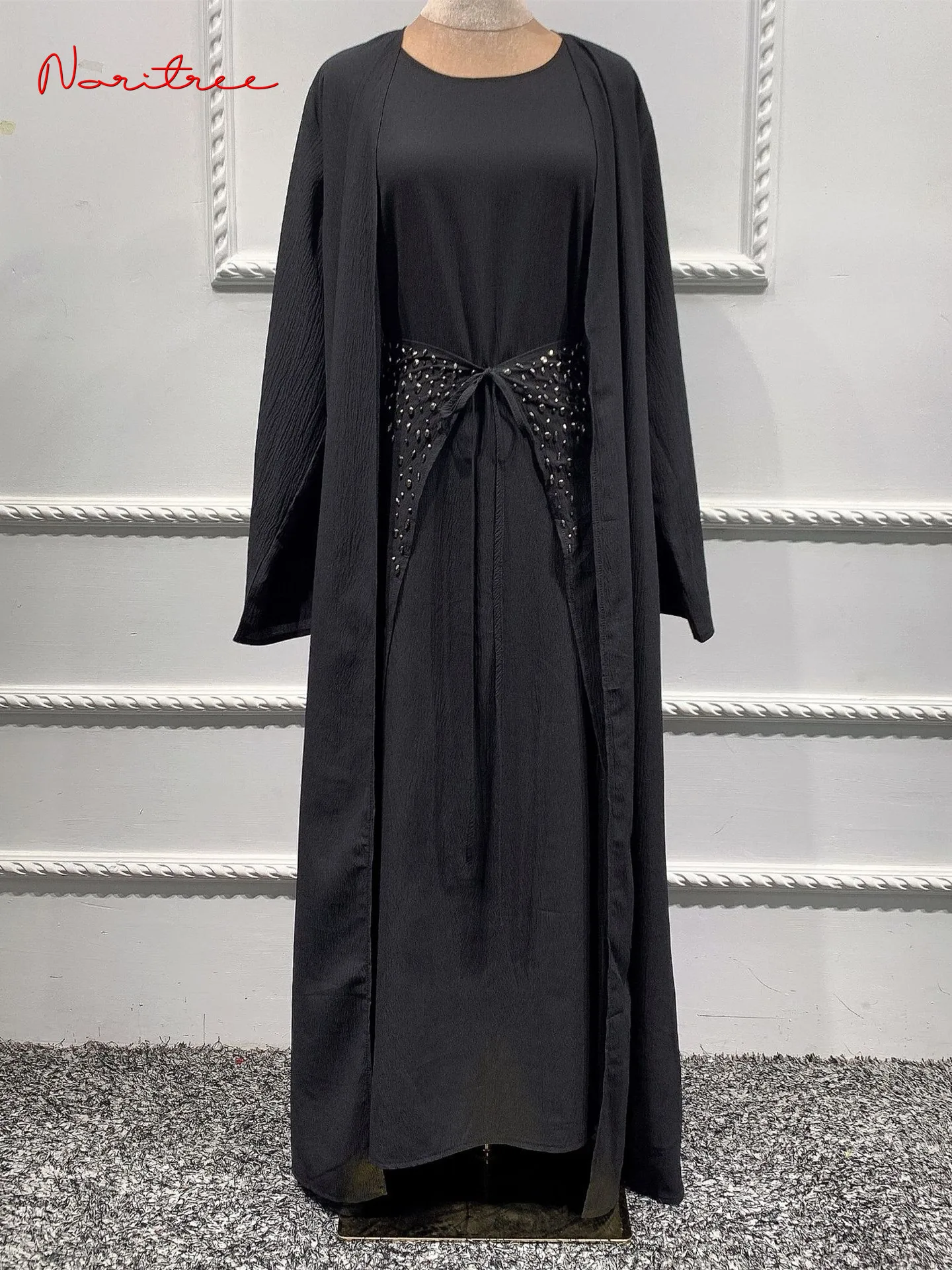 Diamond Silky Djellaba Muslim Dress 3 Pieces Muslim Suits Elegant Long Islamic Abayas Women Modest Wear Clothing EID Sets WY442