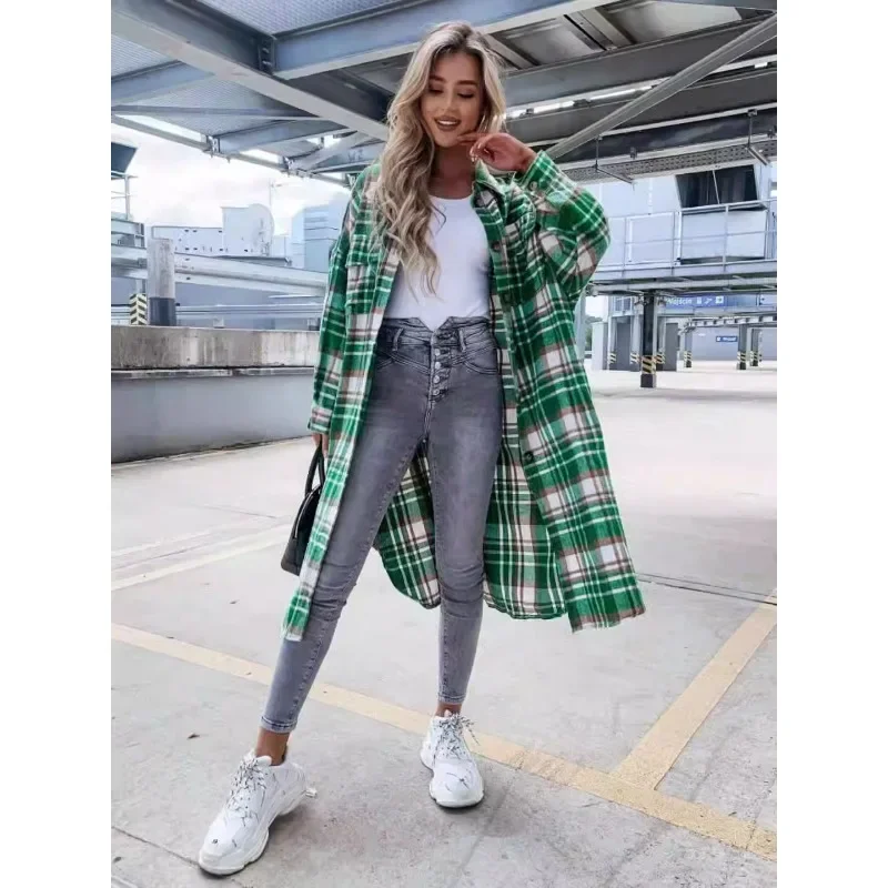 2024 European and American temperament fashion independent website Wish Amazon\'s best-selling plaid shirt trench coat for women