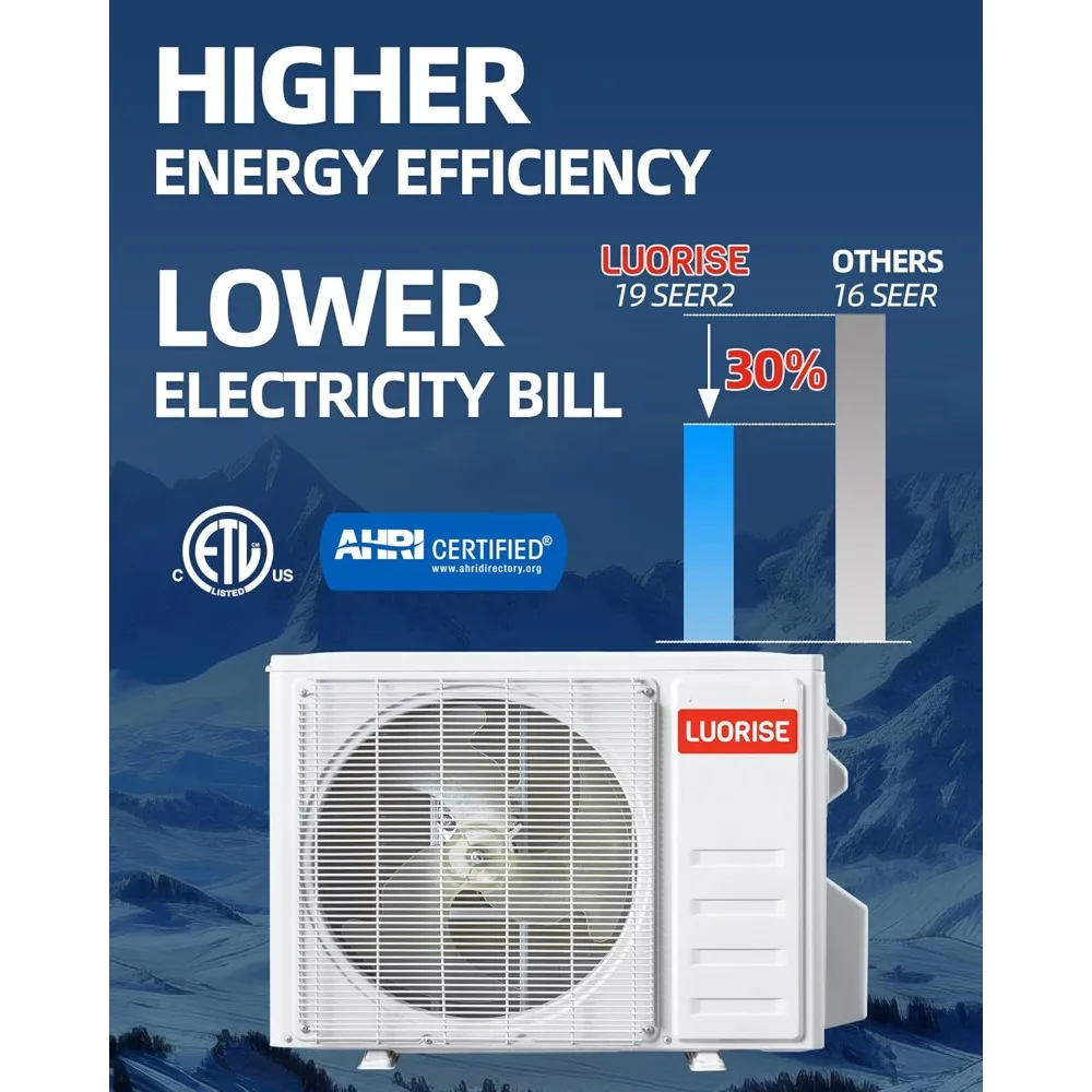 12000 BTU WiFi-fähiges Mini-Split-AC/Heizsystem, 19 SEER2 115 V energieeffizienter Wechselrichter AC, kühlt bis zu 550 Quadratfuß