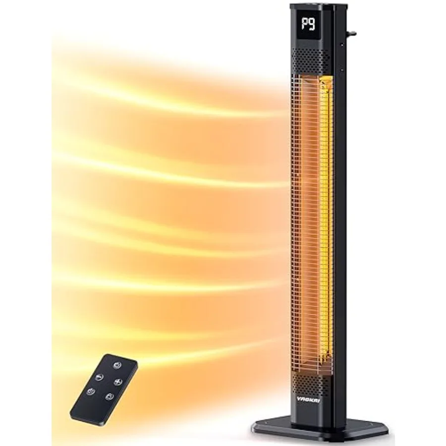 

Инфракрасный обогреватель для патио 42 дюйма, для использования на улице и в помещении, мгновенное нагревание за 1 секунду, 9 уровней мощности, таймер на 24 часа, водонепроницаемость IPX5, электрический обогреватель