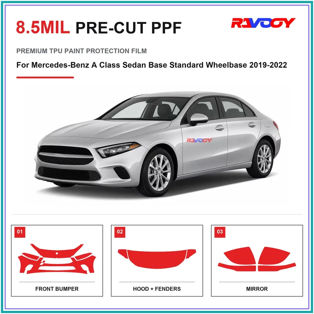 Precut PPF For Mercedes-Benz A Class Sedan Base Standard Wheelbase 2019-2022 8.5mil TPU Clear Paint Protection Film Self Healing