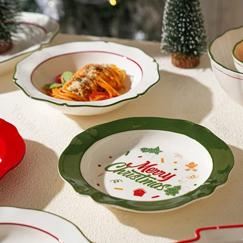 Creative Christmas Tree Ceramic Plate Set High End Restaurant Dessert Plates Breakfast Delicious Salad Plate Exquisite Tableware