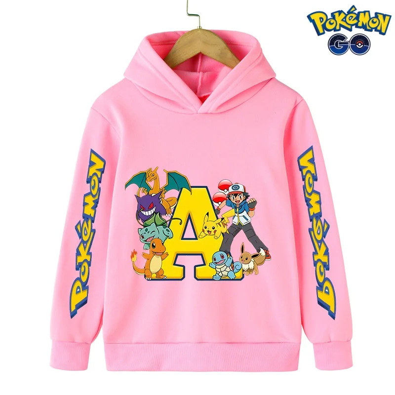 

Letter A-Z Printed Sweatshirt Pokemon Children's Fashion Kids Cartoon Tops Pikachu Hoodies Clothing Boys Girls Birthday Clothes