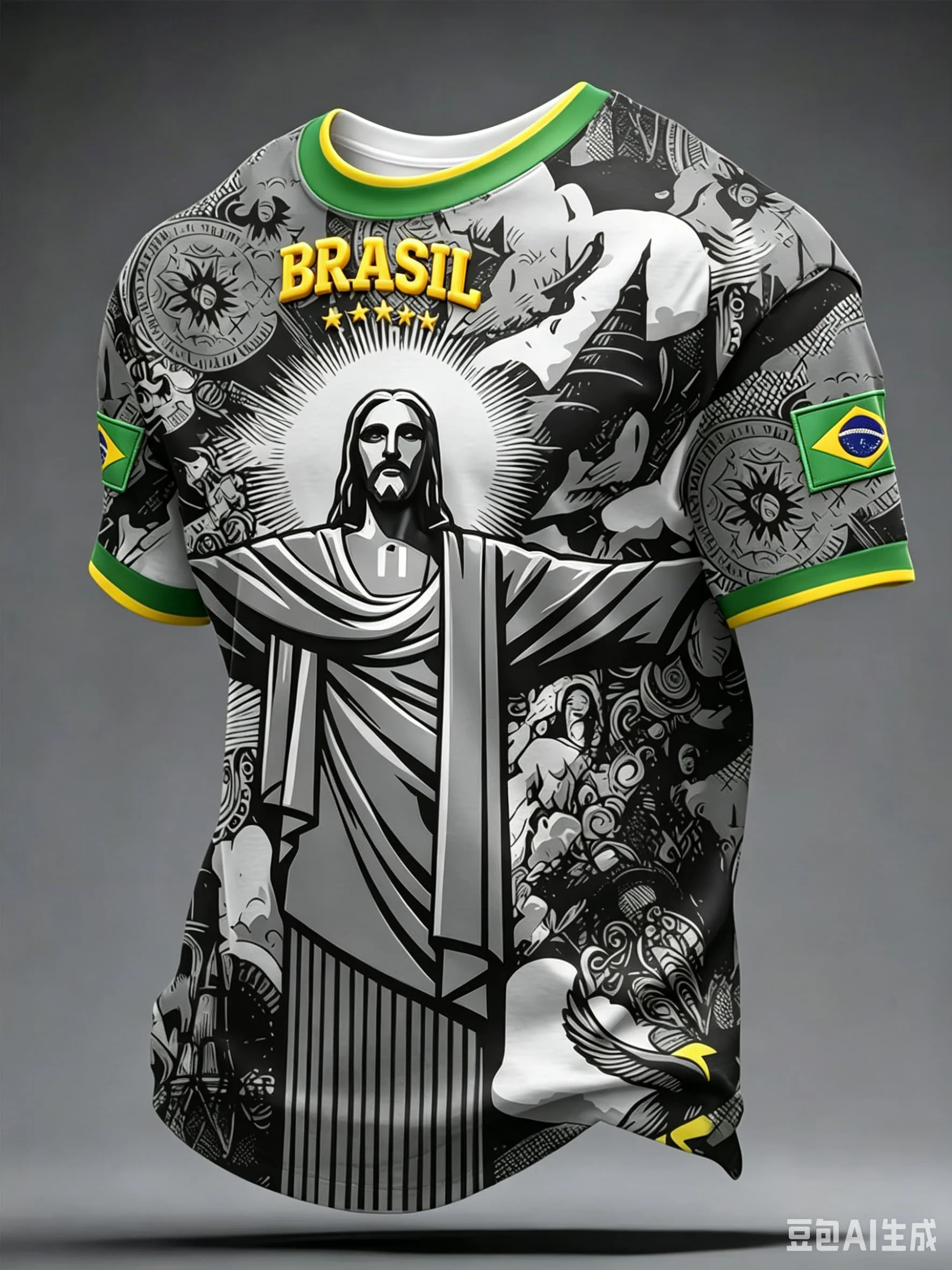 Brasilien Erlöser Christus Muster T-Shirt für Herren Kindergrößen Fußballtrikot T-Shirt Retro Team Fan Freizeitkleidung Fußballtrikot – Detail 4