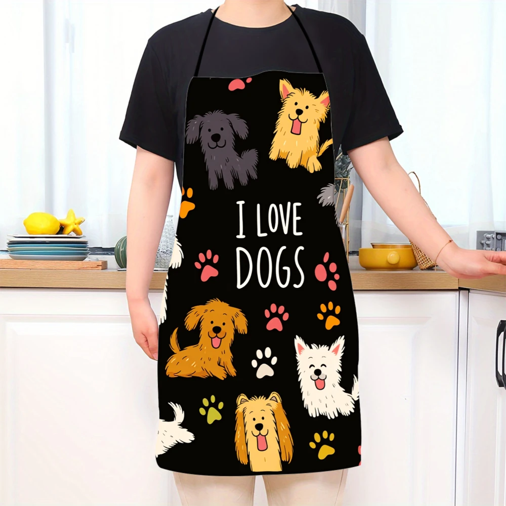 I Love Dogs Apron With Cute Dog Designs And Paw Prints For Dog Lovers Cooking In The Kitchen