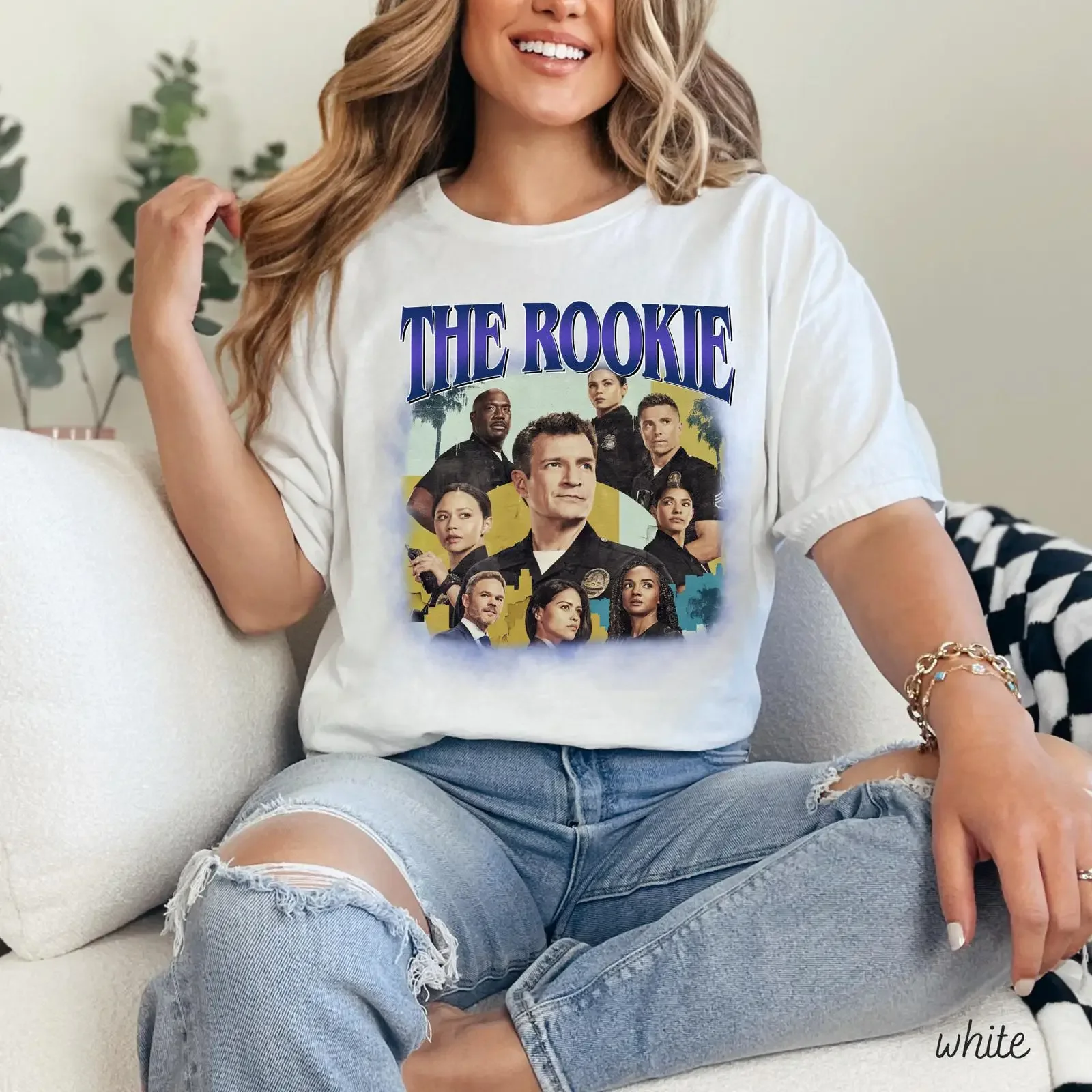 T-shirt vintage The Rookie TV Show Cast, merch décontracté pour les fans de séries dramatiques, style streetwear délavé et tendance