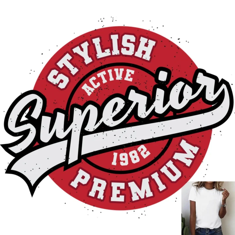 Vintage Sporty Superior Letter Heat Transfer White Ink Iron - on Patch, Suitable for T - Shirts/Canvas Bags, Casual Trendy
