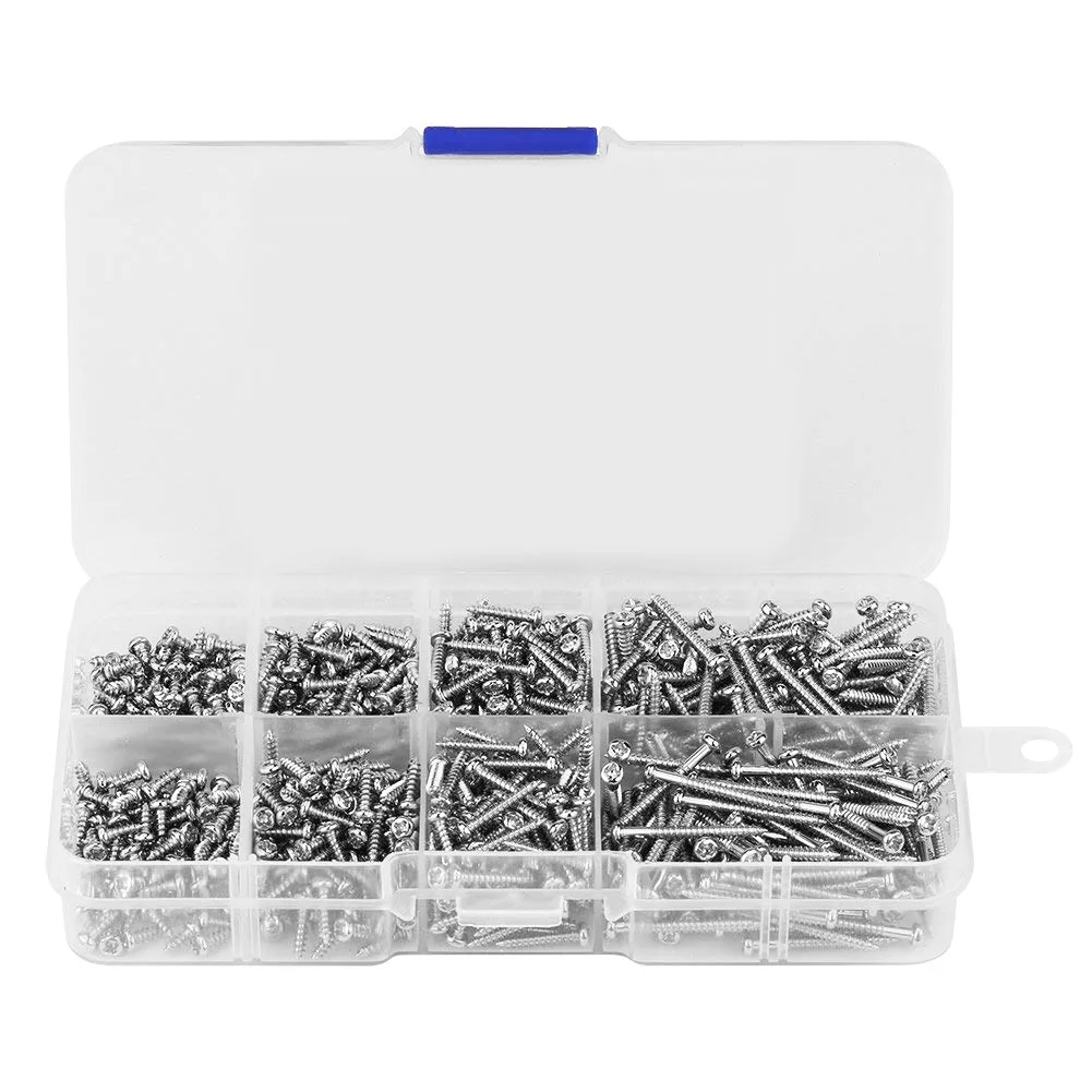 800PCS 304 Stainless Steel Round Pan Head Phillips Cross Screws Assortment Kit M2 Drive Self-Drilling Screws Assortment Kit