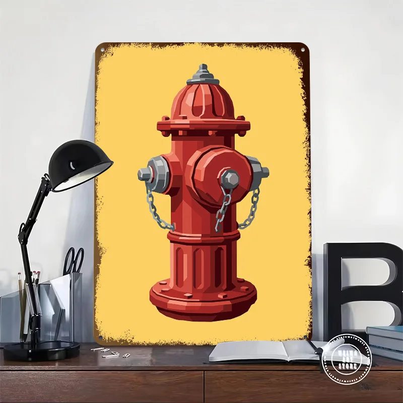 Red Fire Hydrant Tin Poster Customized Wall Art Retro Vintage Metal Signs for Fans Room Home and Decoration Gaming Office Decor
