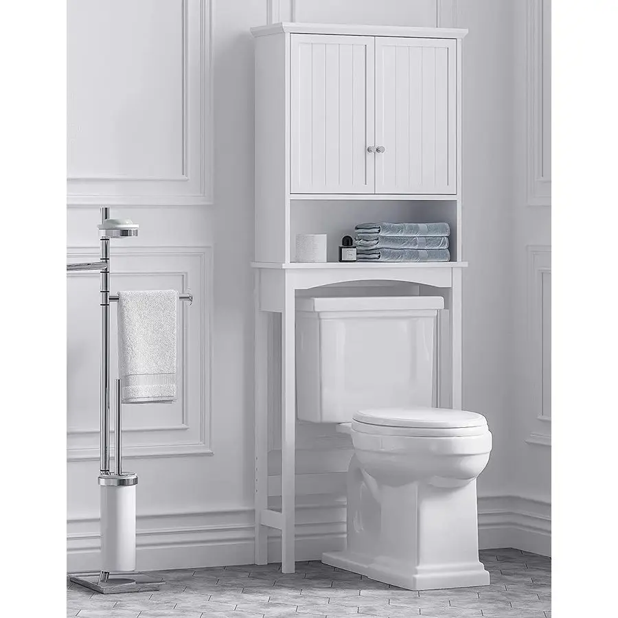 

Over The Toilet Storage Cabinet, Bathroom Above Toilet Cabinet Organizer with Adjustable Shelves, White