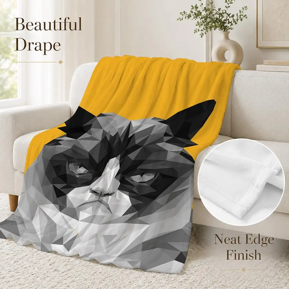 Abstract Cat Throw Blanket Soft Flannel Throw Lightweight Summer Home Nap for Office Travel Sofa Bed