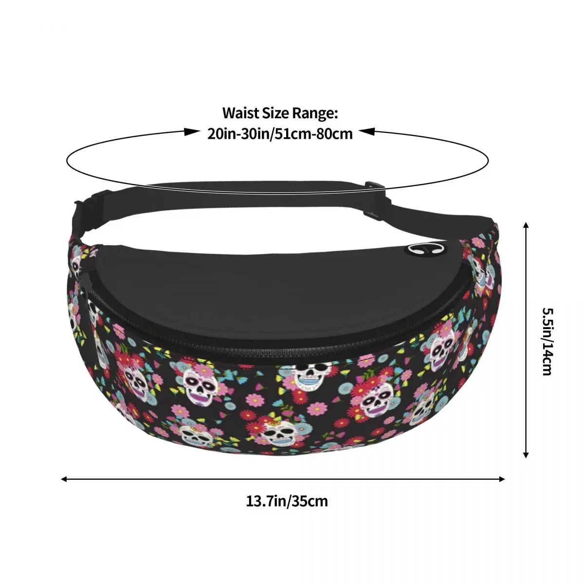 Sugar Skull Pattern Fanny Bag Custom Cute Mexican Floral Crossbody Waist Pack Men Women Traveling Phone Money Pouch