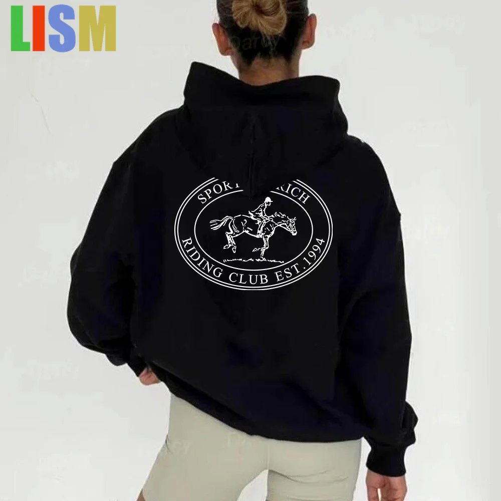 

LISM Riding Club Printing women's winter clothes y2k hoodies sweatshirt 2025 Black Thick Cotton Pullover Vintage Style Jumpers