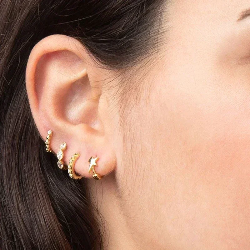 Pendientes de aro de circonita blanca geométrica con aguja de Plata de Ley 925 para mujer, pendientes dorados de lujo, accesorios de joyería para fiesta