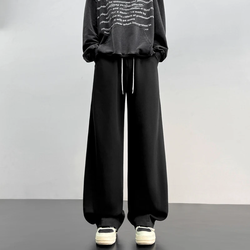 

Man Pants Spring New Trendy Curve Hem Sweatpants Men Waistband Straight Droopy Wide Leg Versatile Trousers