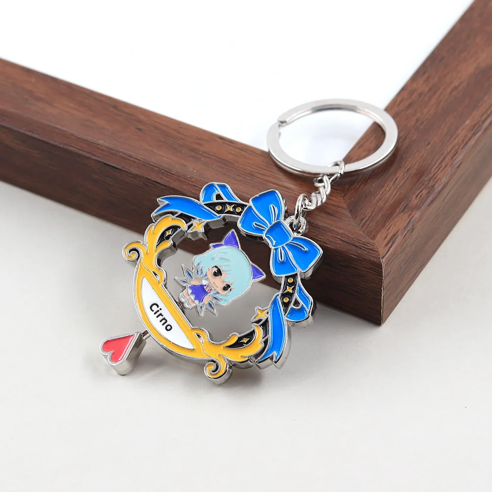 Anime Touhou Project Cirno Drehbarer Schlüsselanhänger Doppelseitiger Spinnender Eis-Feen-Schlüsselring Kawaii Figur Metallanhänger Taschendekoration für Fans – Detail 7