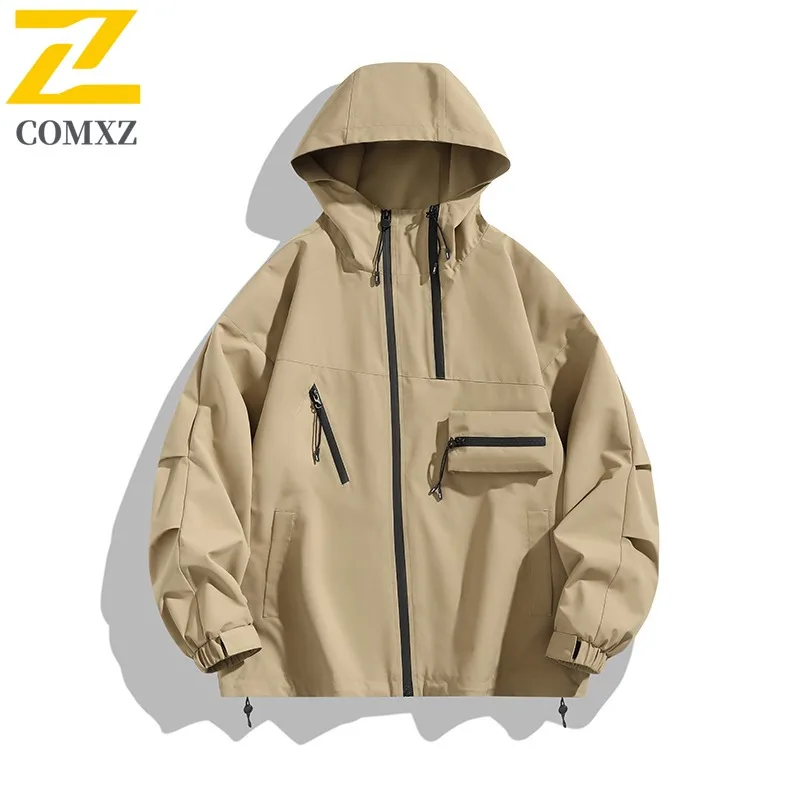

COMXZ 2025 Mens Jacket Korean Outdoor Fishing Hunting Camping Waterproof Windproof Hooded Jacket Trendy Gorpcore Handsome Coat