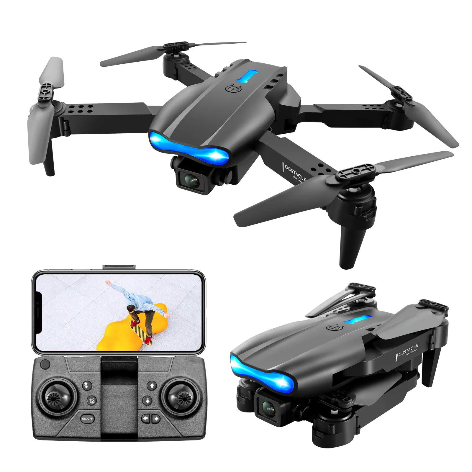 New E99 Drone 4K Dual Camera 2.4G WIFI FPV Colorful Lighting 360° Obstacle Avoidance Folding Quadcopter Remote Control Aircraft