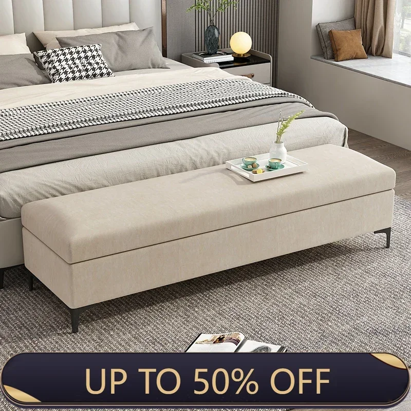 CreativitySimple Minimalist Fabric Storage Ottoman Bench Built-in Storage With Sleek Metal Legs Accent Stool For Living Room Bed