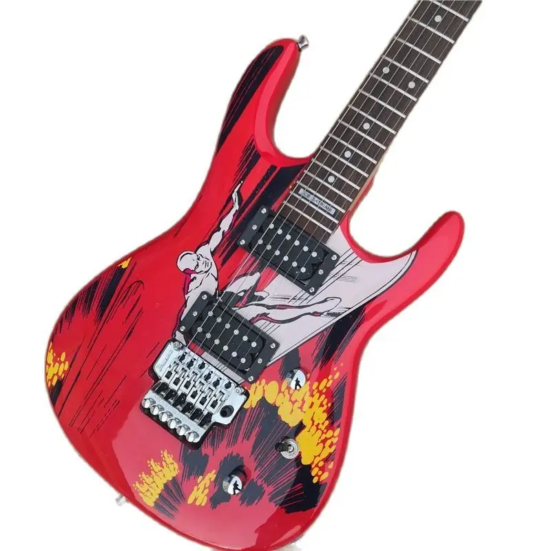 6 String Electric Guitar 24 Frets Humbucker Pickups Vibrato System Water Transfer Stickers Sea Surfing Factory Outlet Beginner