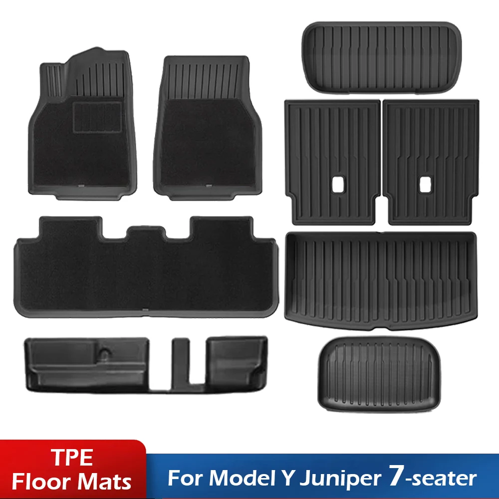 TPE Floor Mats Cargo Liner for Tesla Model Y Juniper 7 Seat 2026 2027 All Weather Non-slip Floor Liner Trunk Backrest Mat
