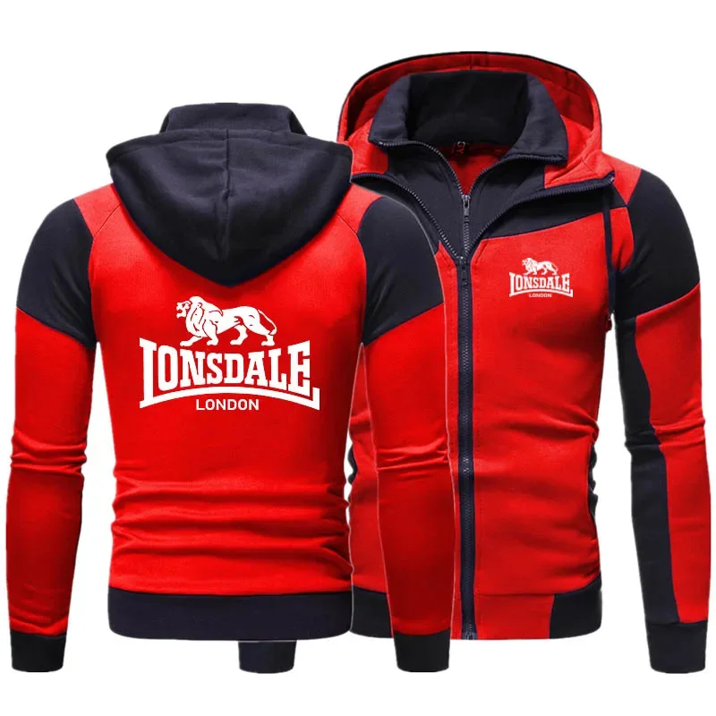 2024 Men\'s LONSDALE Hoodie Fashion Zipper Sweatshirt Extra Large Pullover Motorcycle Jacket Coat Street Clothing