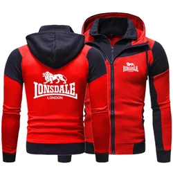 2024 Men's LONSDALE Hoodie Fashion Zipper Sweatshirt Extra Large Pullover Motorcycle Jacket Coat Street Clothing