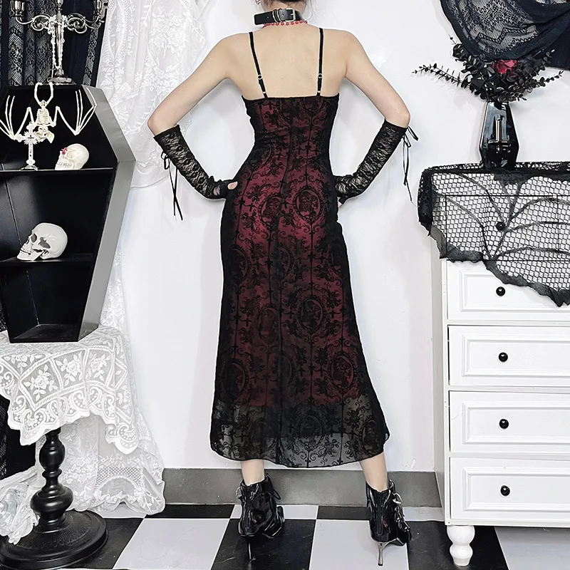 Bild 5: Gothic Sexy Lange Fischschwanz Kleid für Frauen Robe Neue Spaghetti Strap Ärmellose Backless Geraffte Vintage Maxi Kleid Vestidos