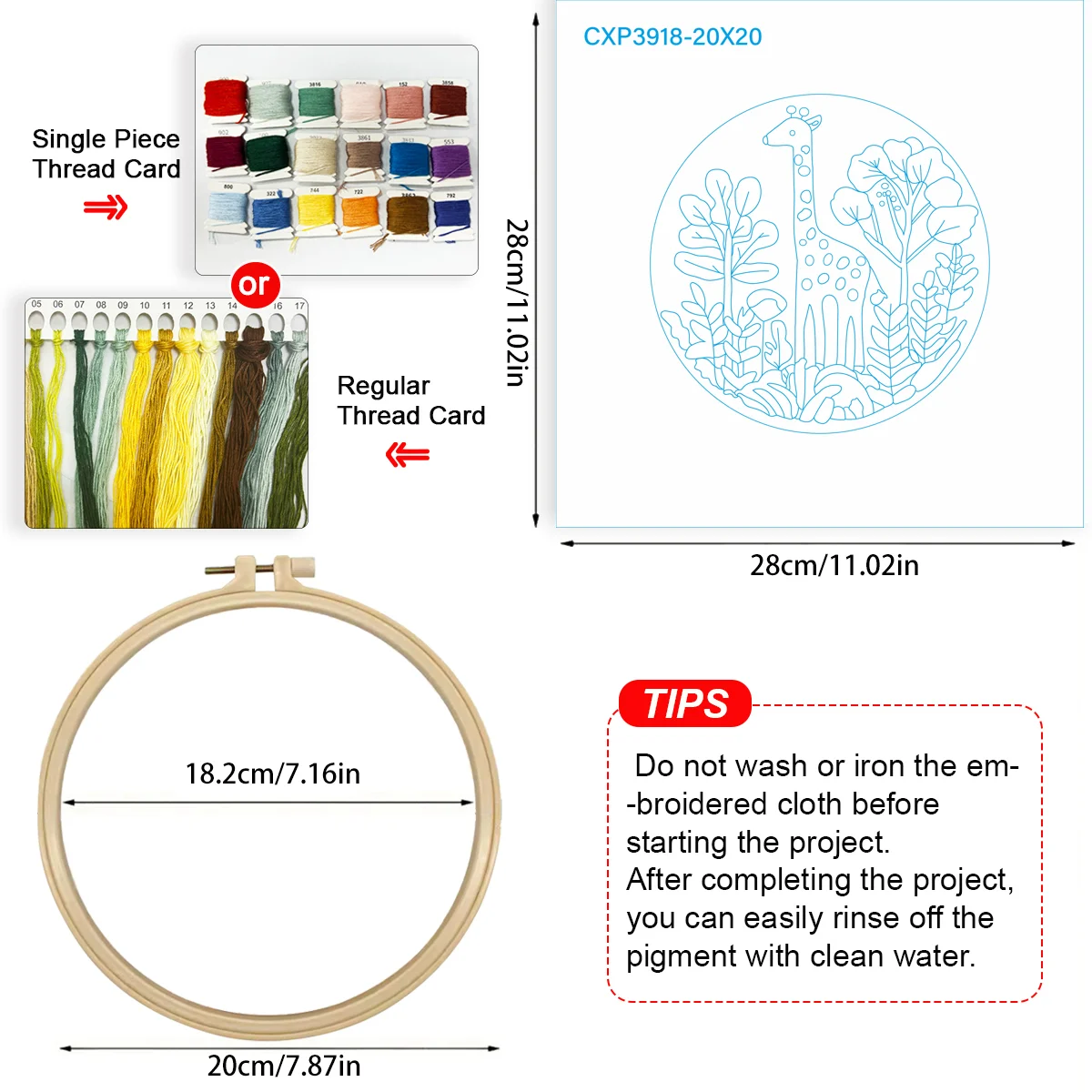 1 Stück 20X20CM/15X15CM 7,87/6,3 Zoll Giraffen-Stickerei-Starter-Kit DIY-Kit DIY-Stickerei-Set Handarbeiten Heimdekoration – Detail 4