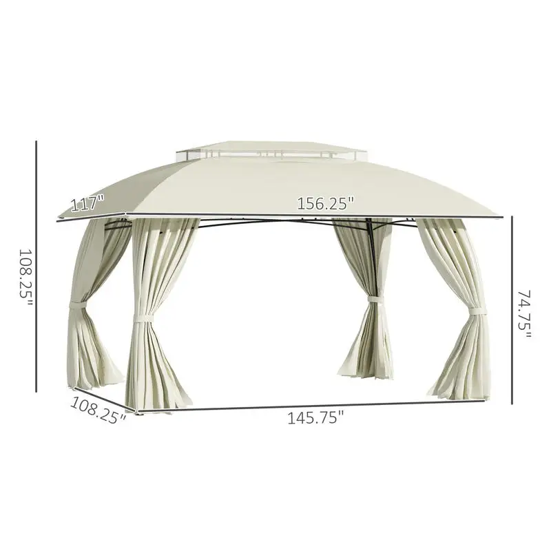 Outsunny 10' x 13' Outdoor Gazebo Patio Gazebo Canopy, Double Vented Roof, Steel Frame, Curtain Sidewalls, Sun Shade Shelter for Garden, Lawn, Backyard, Deck, Beige