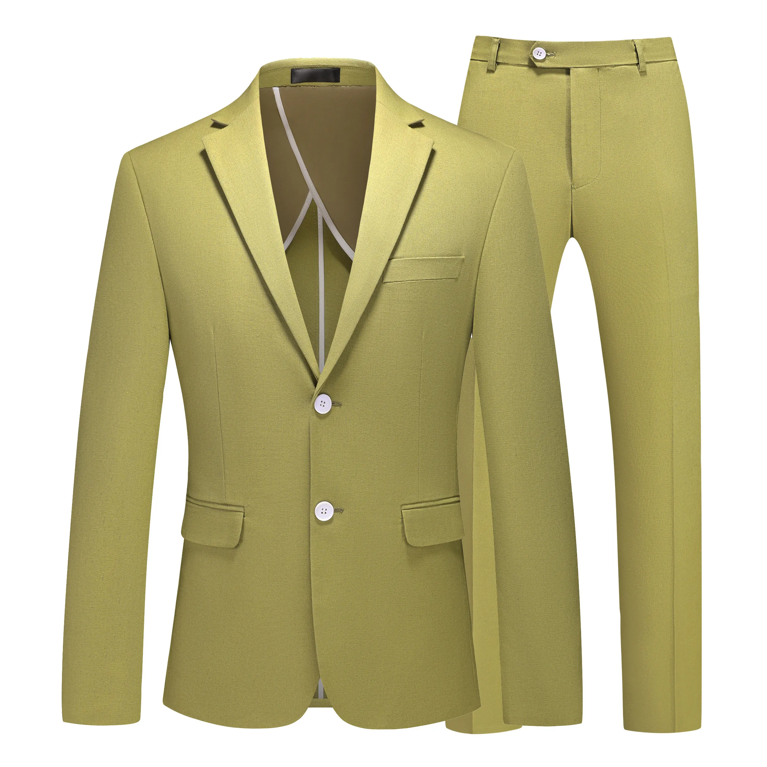 2026 Summer Men's Cotton-Linen Two-Piece Suit, Suitable for Business, Parties, and Performances. Available in Red, Blue, Green.