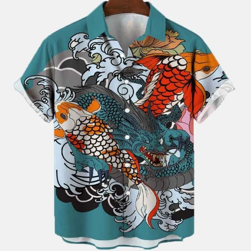 Men\'s Summer Designer Color Cartoon Pattern Casual Social Oversized Hawaiian Sleeve Short Shirt Floral Viking Luxury Clothing