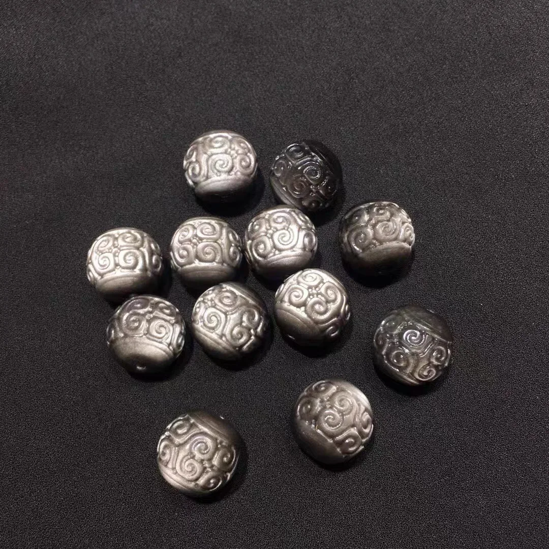 Natural Silver Obsidian Return Carving Bucket Bead Loose Beads Accessory Stone Bracelet Diy Fashion Jewelry Separator Bead