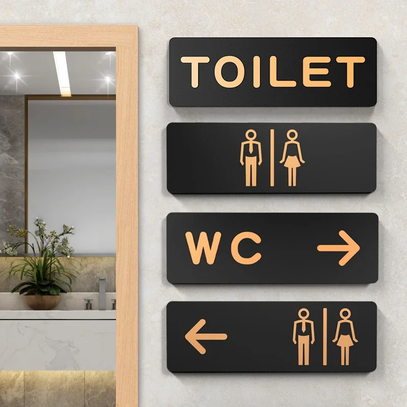 Toilet Signage Men and Women Bathroom Signs WC Public Toilet Guide Hotel To The Left and Right Acrylic Restroom Prompt Sign