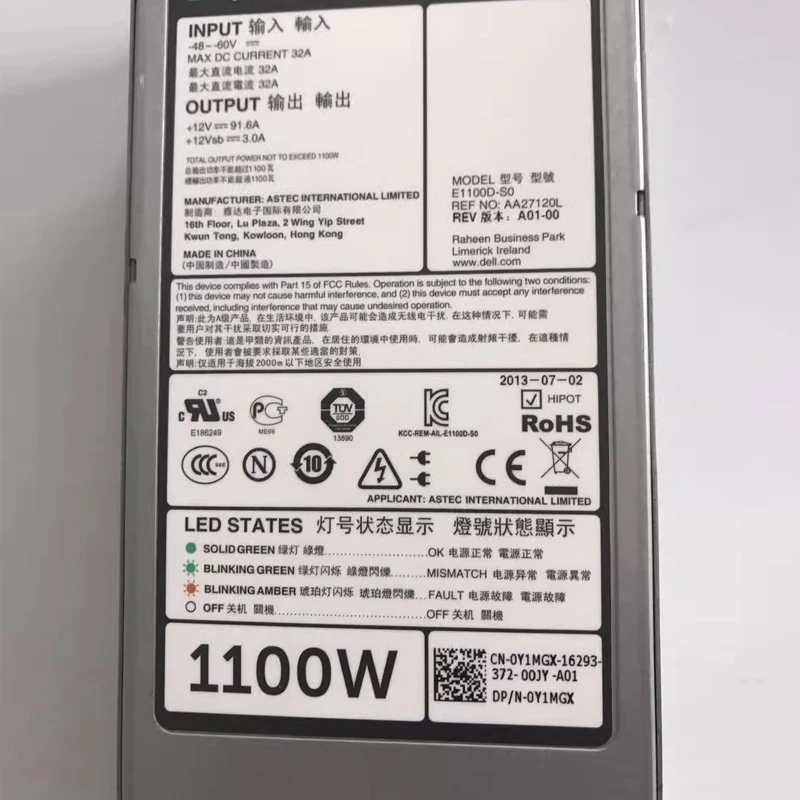 Imagem -02 - Fonte de Alimentação dc de Servidor E1100d-s0 Apto para Dell R920 R820 1100w Aa27120l e 5g4wk 05g4wk Y1mgx 0y1mgx 06ryj9 Novo Original de Alta Qualidade