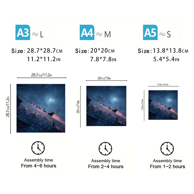 Rompecabezas de madera de Papá Noel y Reno bajo el cielo estrellado, divertido juego de fiesta, manualidades educativas DIY para adultos.