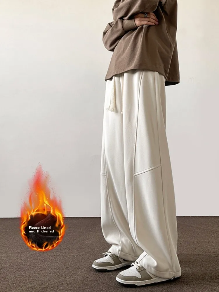 

Мужские зимние брюки прямого кроя с утепленной флисовой подкладкой, свободные повседневные брюки в американском стиле, модные и стильные.