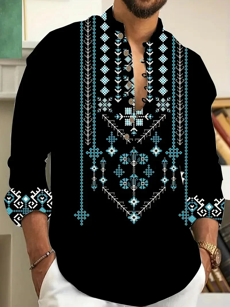 

New Men's Fashion Button Long Sleeve Shirt Shirt, Beach Casual Shirt, High Quality Comfort Linen Top