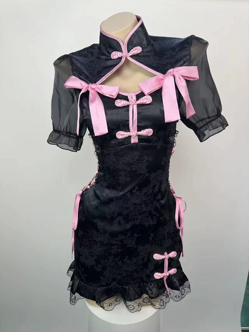 

Новое китайское национальное платье Cheongsam, сексуальные соблазнительные костюмы COS, пижамы в стиле аниме с запахом на бедрах, популярное готическое платье в стиле Лолиты